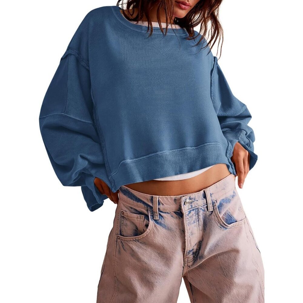 Womens Casual Sweatshirt Long Sleeve Tops Crewneck Loose Fit Tee Pullover Crop T